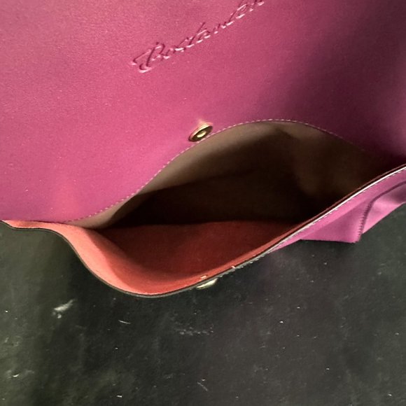 Bostanten purple plum leather 11” drop 15x14x5” Purse extra strap makeup bag - Picture 12 of 12